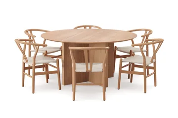 Edda spisegruppe rund 150 cm eg med 6 Dastoori spisestole - Eg - Møbler - Borde - Spisebordssæt