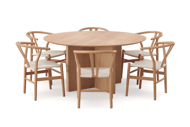 Edda spisegruppe rund 150 cm eg med 6 Dastoori spisestole - Eg - Møbler - Borde - Spisebordssæt