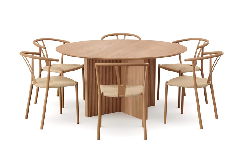 Edda spisegruppe rund 150 cm eg med 6 Elysia spisebordsstole - Eg - Møbler - Borde - Spisebordssæt