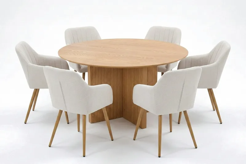 Edda spisegruppe rund 150 cm eg med 6 Filippa spisestole, Eg