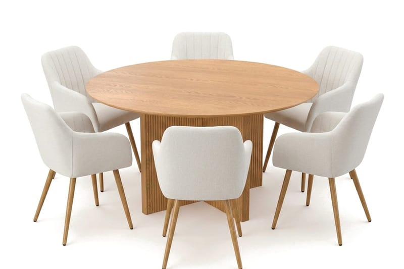 Edda spisegruppe rund 150 cm eg med 6 Karol spisestole - Eg - Møbler - Borde - Spisebordssæt