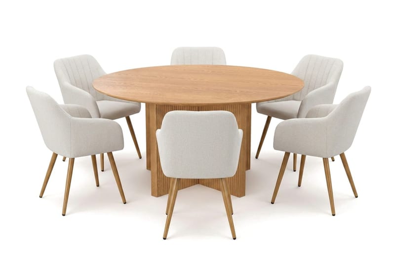 Edda spisegruppe rund 150 cm eg med 6 Karol spisestole, Eg