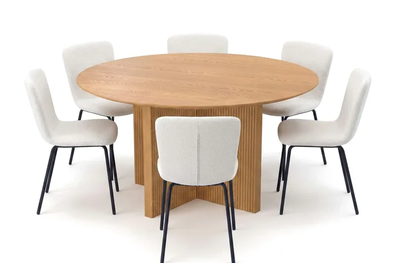Edda spisegruppe rund 150 cm eg med 6 Katy spisestole, Eg