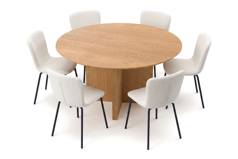 Edda spisegruppe rund 150 cm eg med 6 Katy spisestole - Eg - Møbler - Borde - Spisebordssæt