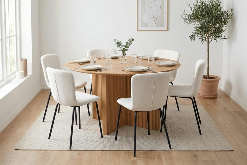 Edda spisegruppe rund 150 cm eg med 6 Katy spisestole - Eg - Møbler - Borde - Spisebordssæt
