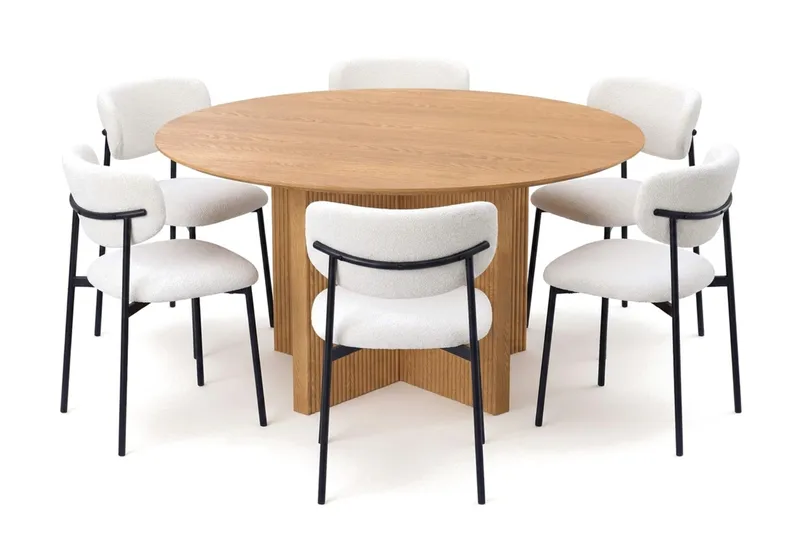 Edda spisegruppe rund 150 cm eg med 6 Lucy spisestole, Eg