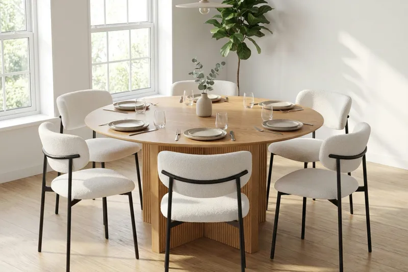 Edda spisegruppe rund 150 cm eg med 6 Lucy spisestole - Eg - Møbler - Borde - Spisebordssæt