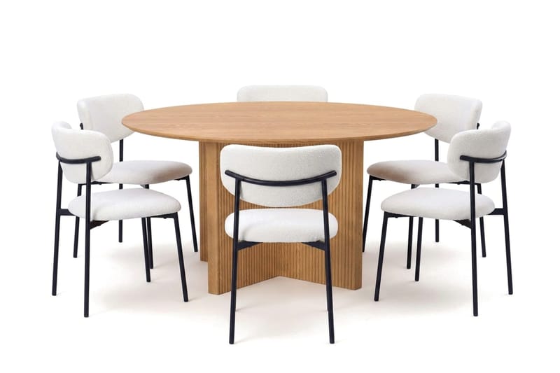 Edda spisegruppe rund 150 cm eg med 6 Lucy spisestole - Eg - Møbler - Borde - Spisebordssæt