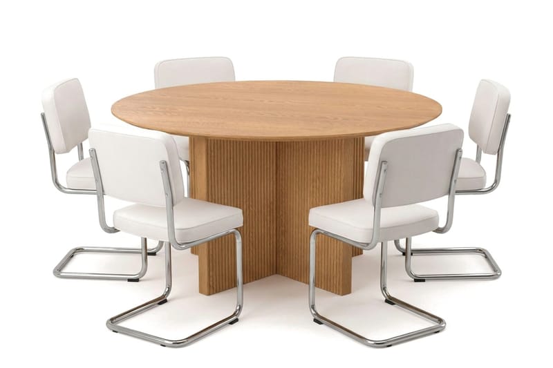Edda spisegruppe rund 150 cm eg med 6 Milva spisestole - Eg - Møbler - Borde - Spisebordssæt