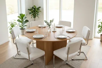 Edda spisegruppe rund 150 cm eg med 6 Milva spisestole - Eg - Møbler - Borde - Spisebordssæt