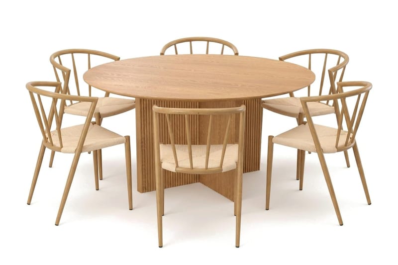 Edda spisegruppe rund 150 cm eg med 6 Winston spisestole, Eg