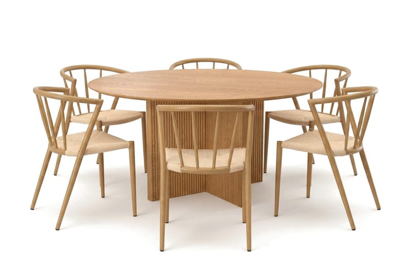 Edda spisegruppe rund 150 cm eg med 6 Winston spisestole - Eg - Møbler - Borde - Spisebordssæt