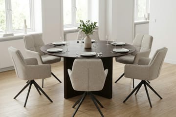 Edda spisegruppe rund 150 cm røget eg med 6 Torsby spisestole - Røget eg - Møbler - Borde - Spisebordssæt