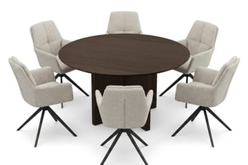 Edda spisegruppe rund 150 cm røget eg med 6 Torsby spisestole - Røget eg - Møbler - Borde - Spisebordssæt