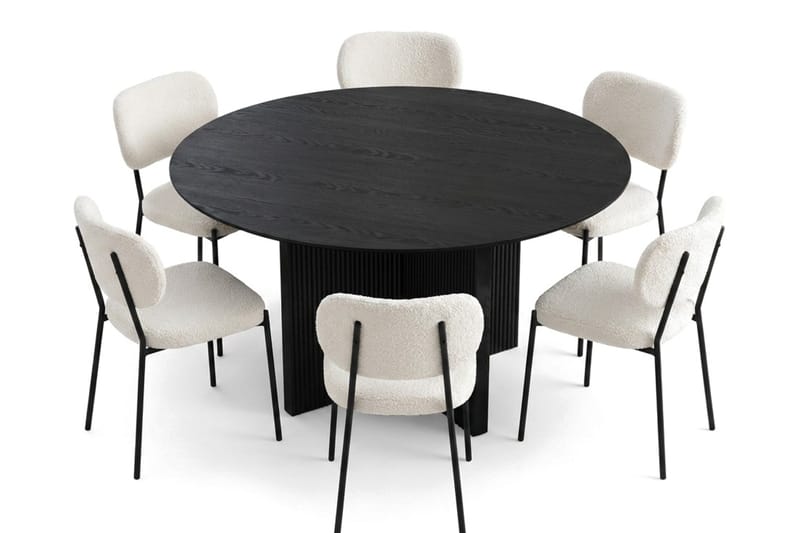 Edda spisegruppe rund 150 cm sort med 6 Gemmiano spisestole - Sort - Møbler - Borde - Spisebordssæt