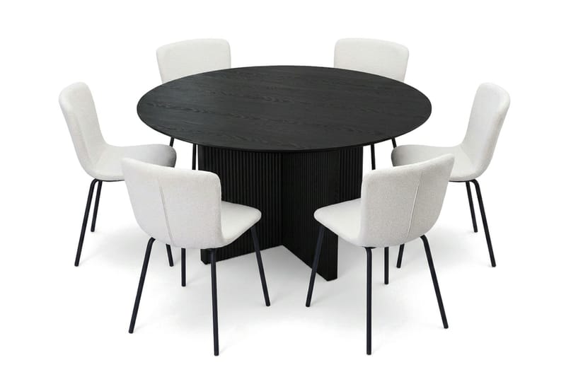 Edda spisegruppe rund 150 cm sort med 6 Katy spisestole - Sort - Møbler - Borde - Spisebordssæt