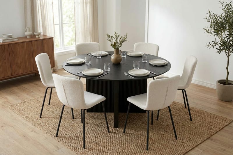 Edda spisegruppe rund 150 cm sort med 6 Katy spisestole - Sort - Møbler - Borde - Spisebordssæt