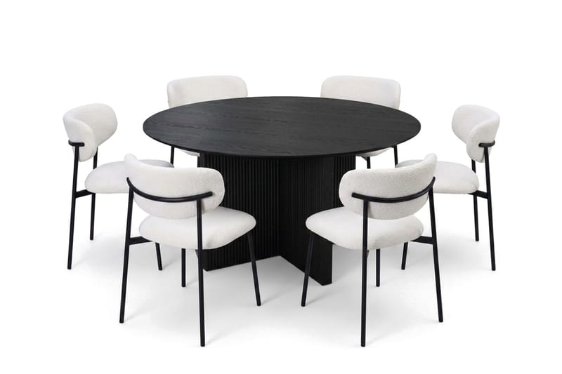 Edda spisegruppe rund 150 cm sort med 6 Lucy spisestole, Sort