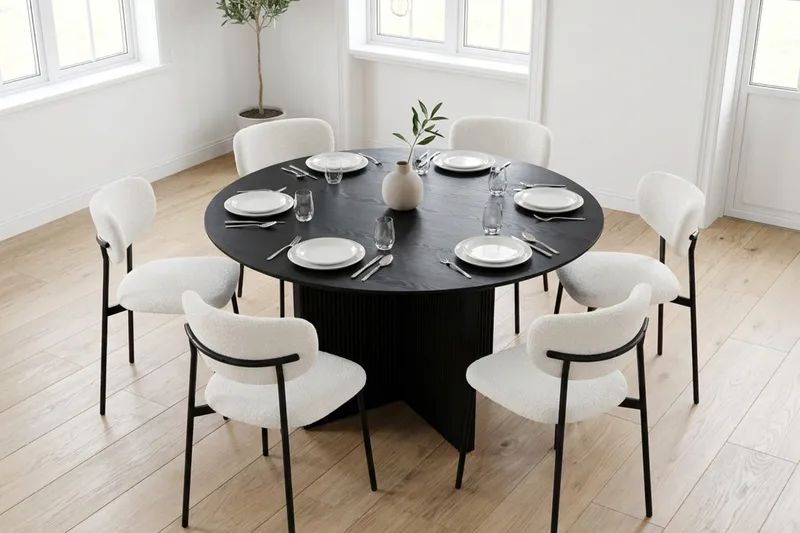 Edda spisegruppe rund 150 cm sort med 6 Lucy spisestole - Sort - Møbler - Borde - Spisebordssæt