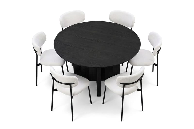 Edda spisegruppe rund 150 cm sort med 6 Lucy spisestole - Sort - Møbler - Borde - Spisebordssæt