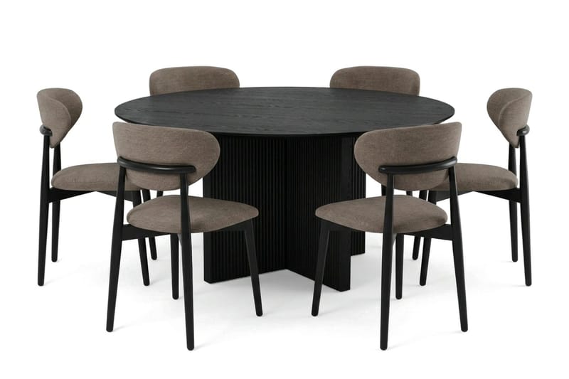 Edda spisegruppe rund 150 cm sort med 6 Molly spisestole, Sort