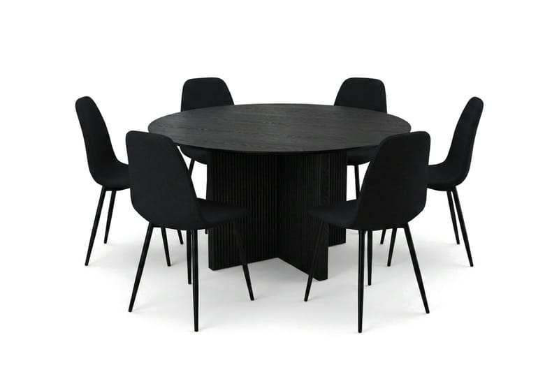 Edda spisegruppe rund 150 cm sort med 6 Nibe spisestole - Sort - Møbler - Borde - Spisebordssæt