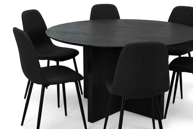 Edda spisegruppe rund 150 cm sort med 6 Nibe spisestole - Sort - Møbler - Borde - Spisebordssæt
