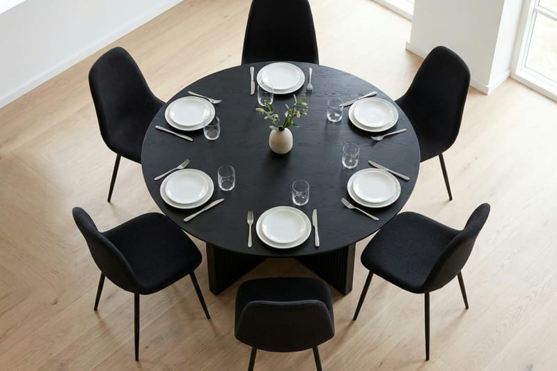 Edda spisegruppe rund 150 cm sort med 6 Nibe spisestole - Sort - Møbler - Borde - Spisebordssæt