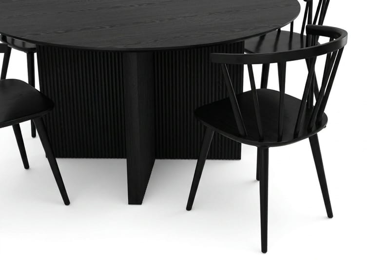 Edda spisegruppe rund 150 cm sort med 6 Tyrö spisestole - Sort - Møbler - Borde - Spisebordssæt
