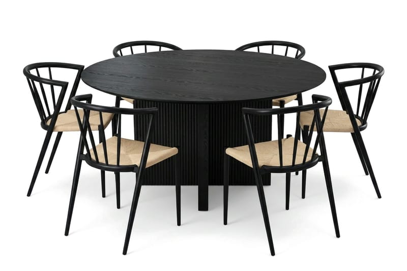 Edda spisegruppe rund 150 cm sort med 6 Winston spisestole - Sort - Møbler - Borde - Spisebordssæt