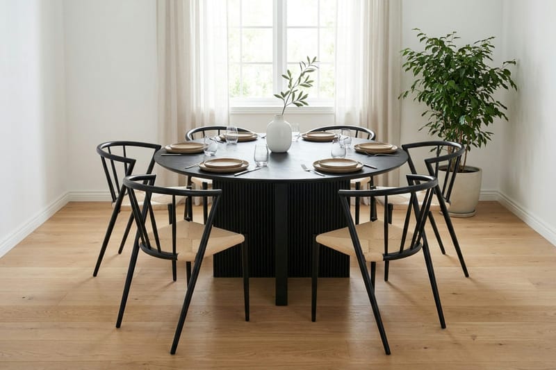 Edda spisegruppe rund 150 cm sort med 6 Winston spisestole - Sort - Møbler - Borde - Spisebordssæt