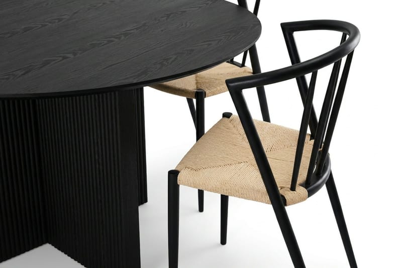 Edda spisegruppe rund 150 cm sort med 6 Winston spisestole - Sort - Møbler - Borde - Spisebordssæt