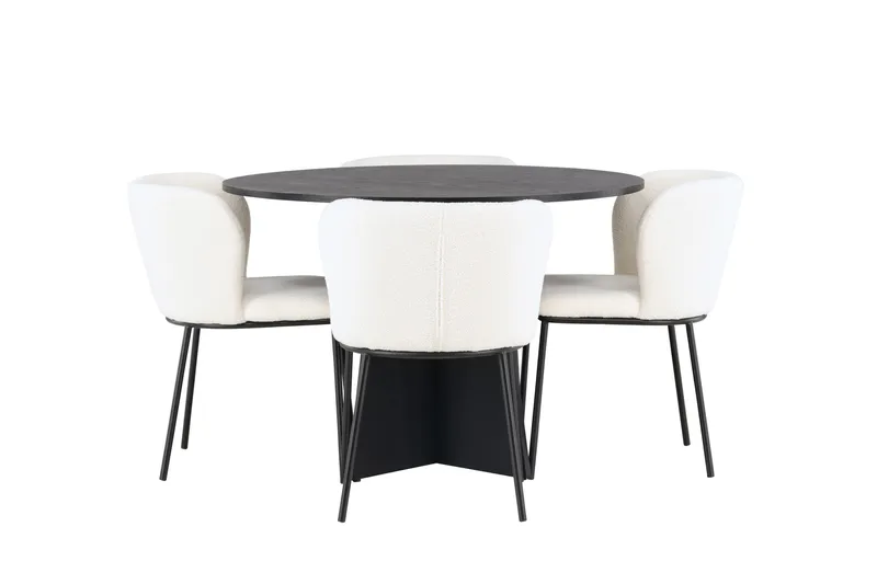 Edina Spisegruppe 110 cm Rund med 4 Edina Stole, Sort