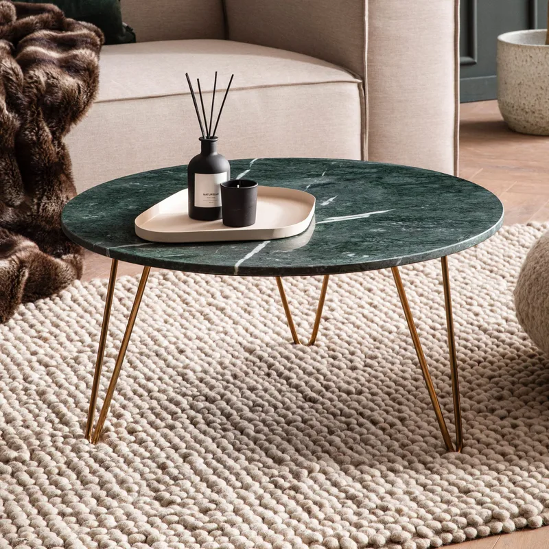 Eliano Sofabord 70 cm - Grøn marmor og guld - Møbler - Borde - Sofabord
