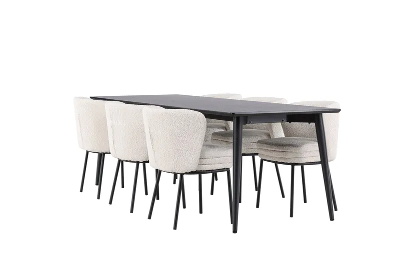 Ellis Spisegruppe 230 cm Rektangulær med 6 Agnes stole, Svart/Hvit