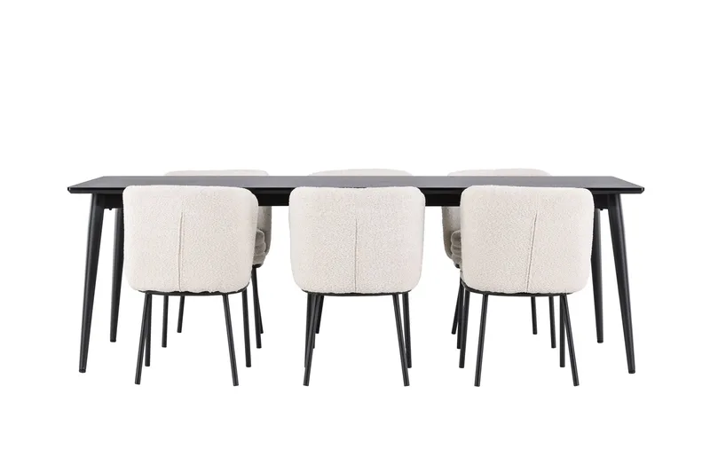 Ellis Spisegruppe 230 cm Rektangulær med 6 Agnes stole - Svart/Hvit - Møbler - Borde - Spisebordssæt