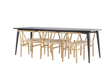 Ellis Spisegruppe 230 cm Rektangulær med 6 Alfons stole - Svart/Beige - Møbler - Borde - Spisebordssæt