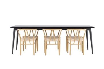Ellis Spisegruppe 230 cm Rektangulær med 6 Alfons stole - Svart/Beige - Møbler - Borde - Spisebordssæt