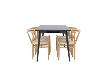 Ellis Spisegruppe 230 cm Rektangulær med 6 Alfons stole - Svart/Beige - Møbler - Borde - Spisebordssæt