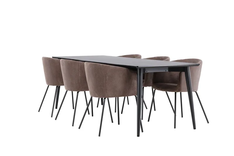 Ellis Spisegruppe 230 cm Rektangulær med 6 Berit stole, Svart/Brun