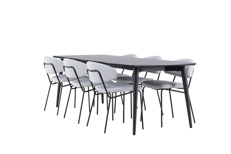 Ellis Spisegruppe 230 cm Rektangulær med 6 Chico stole, Svart/Blå