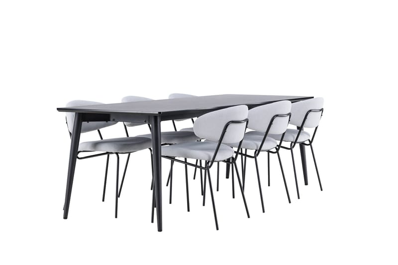 Ellis Spisegruppe 230 cm Rektangulær med 6 Chico stole - Svart/Blå - Møbler - Borde - Spisebordssæt