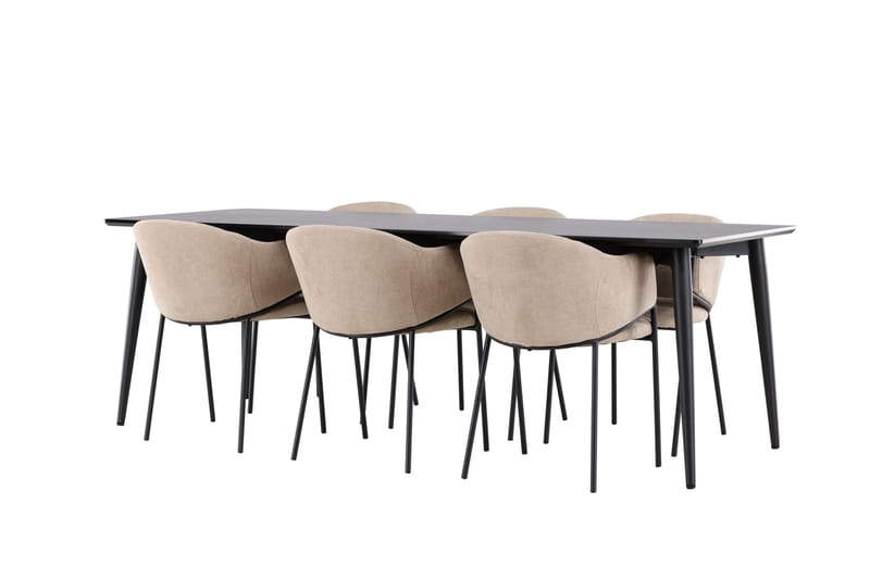 Ellis Spisegruppe 230 cm Rektangulær med 6 Evelina stole - Sort/Beige - Møbler - Borde - Spisebordssæt