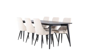 Ellis Spisegruppe 230 cm Rektangulær med 6 Leone stole - Svart/Beige - Møbler - Borde - Spisebordssæt