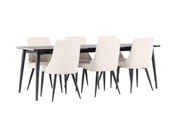Ellis Spisegruppe 230 cm Rektangulær med 6 Leone stole - Svart/Beige - Møbler - Borde - Spisebordssæt