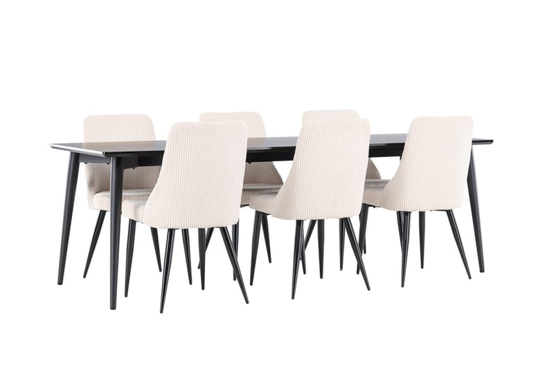 Ellis Spisegruppe 230 cm Rektangulær med 6 Leone stole - Svart/Beige - Møbler - Borde - Spisebordssæt