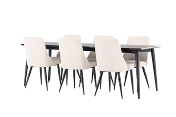 Ellis Spisegruppe 230 cm Rektangulær med 6 Leone stole - Svart/Beige - Møbler - Borde - Spisebordssæt