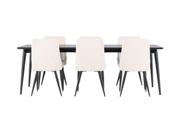Ellis Spisegruppe 230 cm Rektangulær med 6 Leone stole - Svart/Beige - Møbler - Borde - Spisebordssæt
