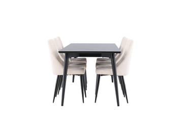 Ellis Spisegruppe 230 cm Rektangulær med 6 Leone stole - Svart/Beige - Møbler - Borde - Spisebordssæt