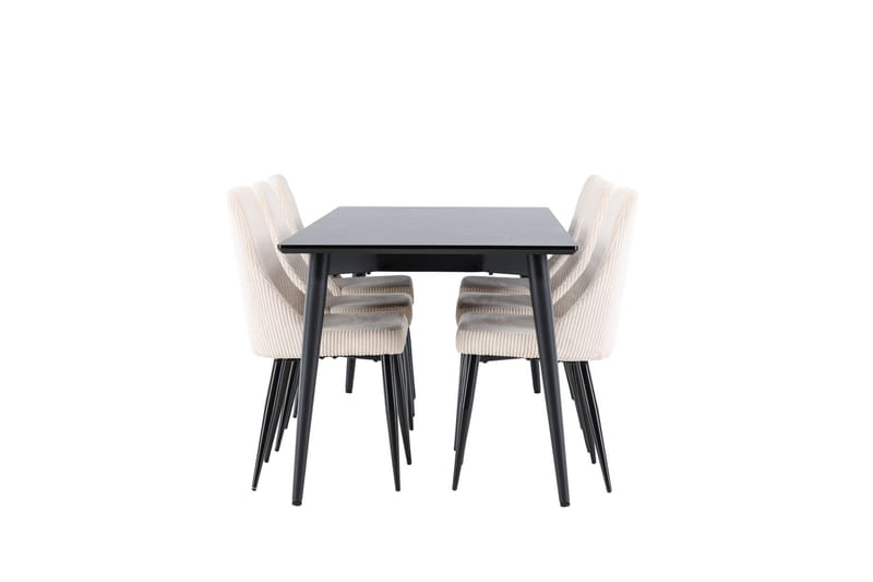 Ellis Spisegruppe 230 cm Rektangulær med 6 Leone stole - Svart/Beige - Møbler - Borde - Spisebordssæt